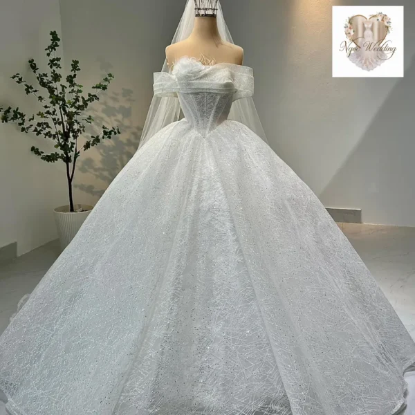 Váy Cưới Trắng Kim Sa Thiết Kế Cao Cấp - Ngọc Wedding